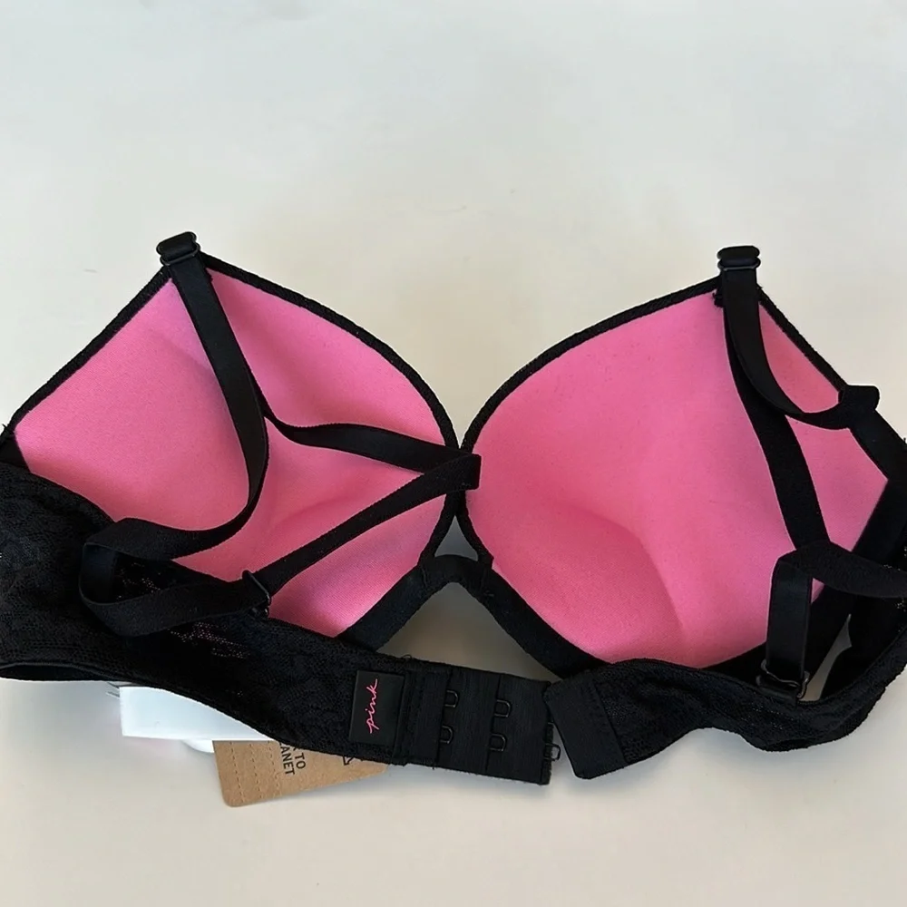 NWT PINK Victoria’s Secret Wear Everywhere Black lace Super Push-up Bra Sz 32B